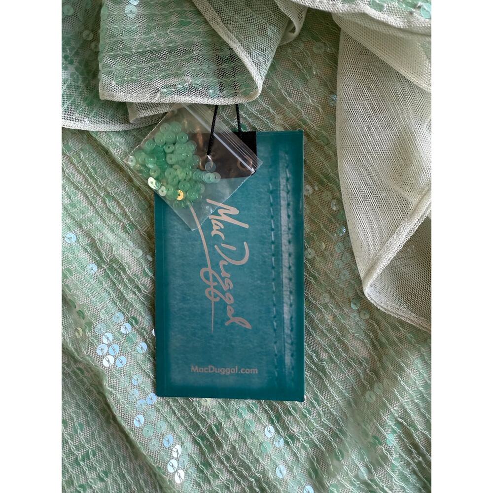 Mac Duggal NWT Sage Green Sequin One Shoulder Ruffle Cocktail Dress Size 4 - Picture 11 of 16